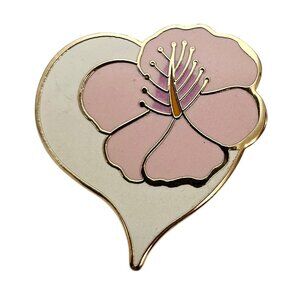 Laurel Burch Hibiscus Pink Heart Flower Brooch Pendant Signed, C842